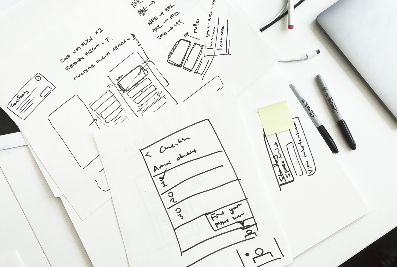 Wireframes and planning sketches